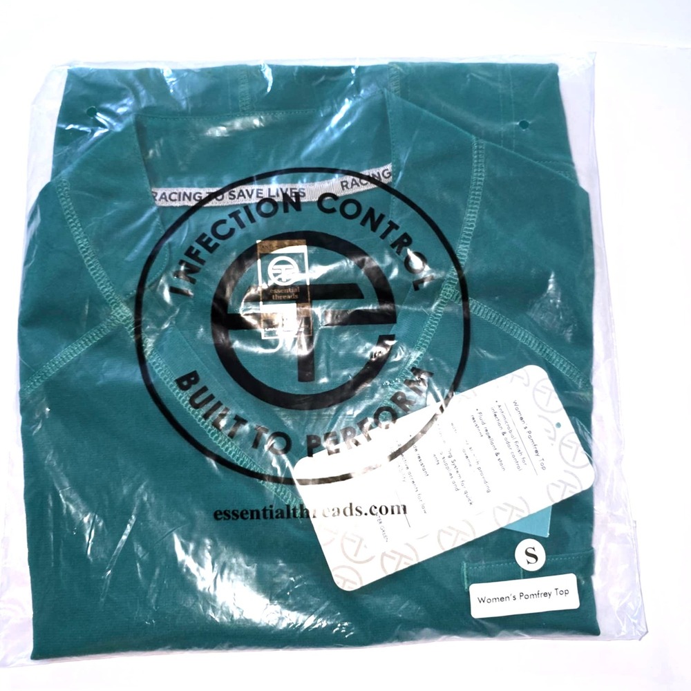 Essential Threads Pomfrey Scrub Top Women's Small Hunter Green Anti Odor Stretch